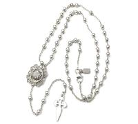 Inmaculada Romero IR Rosaire Croix de Saint-Jacques, coquille Saint-Jacques, chemin de pèlerinage, argent massif 925, 47 cm, perles de 3 mm. Compostelle
