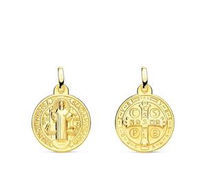 Inmaculada Romero IR Saint Médaille Benoît XVI en or 9 carats, 16 mm, avec une croix au dos