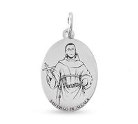 Inmaculada Romero IR Saint Médaille de Diego de Alcalá en argent massif 925, ovale, 18 mm
