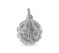 Inmaculada Romero IR Saint Médaille Isidro Labrador en argent massif 925, 20 mm. Bordure sculptée à motif paysan.