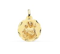 Inmaculada Romero IR Saint Médaille José en or 9 carats de 18 mm avec détails sculptés sur la tranche. Gravure incluse dans le prix - Personnalisable - GRAVURE INCLUSE DANS LE PRIX