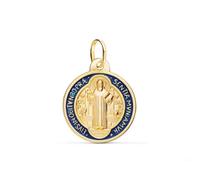 Inmaculada Romero IR Saint Médaille Scapulaire de Benoît, or 18 carats, 20 mm, et détails en émail bleu