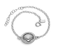 Inmaculada Romero IR Seashell Bracelet Chemin de Saint-Jacques-de-Compostelle en argent sterling 925 avec une perle rolo de 17 cm et 2,8 mm, un coquillage de 12 x 10 mm et un zircon cubique.