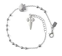 Inmaculada Romero IR Seashell Bracelet « Pèlerin et Croix » Chemin de Saint-Jacques-de-Compostelle en argent sterling 925, 17 cm. Perles de 3 mm. Coquillage de 10 mm. Croix de 17 mm.