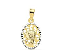 Inmaculada Romero IR Vierge Médaille de première communion bicolore en or 9 carats pour fille de 16 mm avec zircone cubique ajourée