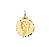 Inmaculada Romero IR Vierge Médaille de première communion en or 18 carats, 22 mm, avec une bordure en croix sculptée