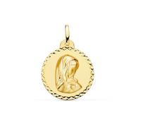 Inmaculada Romero IR Vierge Médaille en or 18 carats pour la première communion, 22 mm, avec un bord en croix sculpté.