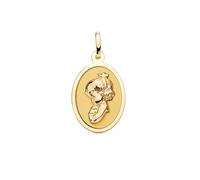 Inmaculada Romero IR Vierge Médaille en or 18 carats pour la première communion des filles, de 21 mm de diamètre et de forme ovale, finition brillante.