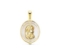 Inmaculada Romero IR Vierge Médaille Fille Or 18 Carats Première Communion 17mm. nacre, fond, détail, zircon
