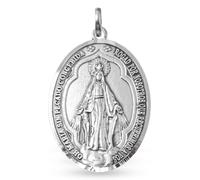 Inmaculada Romero IR Vierge Médaille miraculeuse en argent massif 925, de forme ovale 37 mm avec détails au dos