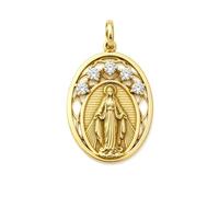 Inmaculada Romero IR Vierge Médaille miraculeuse en argent sterling 925, plaquée or, de forme ovale, 27 mm, avec zircone cubique.