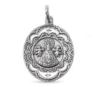 Inmaculada Romero IR Vierge Médaille Pilar en argent massif 925, ovale de 29 mm avec détails ajourés