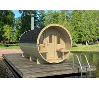 Inmedias Res. Sauna d’extérieur en bois brut Barrel 400 - 8,2 m² - SAUNA 400 (2-rooms)