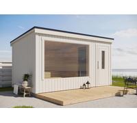 Inmedias Res. Sauna d’extérieur isolé en bois brut Kalle L - 9,9 m² - MODULAR SAUNA KALLE “L” (2-rooms)