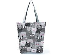 INN Cats Sac à main femme en toile de coton, sac à provisions, sac en tissu, sac fourre-tout avec motifs motifs chats imprimés, Cat_Gris