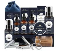 INN Kit Barbe Homme 12pcs avec Shampoing Conditionneur Huile Baume Shaper Brosse Ciseaux Peigne Sac Kit Soins Barbe pour Hommes