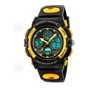 INN Montre enfant jaune noir double affichage 50m étanche transpiration modes sport multifonctions montre digitale enfant lumineux