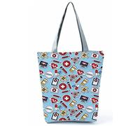 INN Sac d'infirmière en toile de coton, sac de courses, sac en tissu, sac d'infirmière avec motifs de dessins de santé, Sac bleu 2, 37x27x8cm