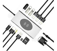 INN Station d'accueil 15 en 1 typec+hdmi+yga+pd+rt45+us3.0x3+usb2.0x4+sd+if+3.5 audio+wireless charging port réseau 1000m rt45 gris