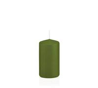 innaGLAS Bougie cylindrique Maeva, Vert Olive, 12cm, Ø6cm, 40h - Made in Germany - Bougie Votive