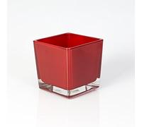 innaGLAS Photophore carré en Verre Kim, Rouge, 10 x 10 x 10cm - Vase Cube - Bougeoir en Verre