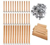 INNAL 100 Pcs Meche Bougie Bois avec 50 Base, Mèche de Bougie en Bois Trimmable, Naturel Mèche en Bois de Bougie, Mèches de Bougie en Bois, Meche Bois Bougie pour DIY Fabrication de Bougies