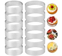 INNAL 12 Pièces Mini Cercle a Patisserie 8cm 5cm Cercle a Tarte Perforé | Perforés pour Gâteaux en 430 Acier Inoxydable Anneaux à Tartelette pour Gâteaux Pâtisseries Muffins Mini Pizzas Quiches