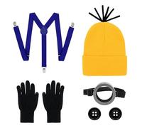 INNAL 7 Pièces Accessoires de Déguisement Minion,Lunettes Jaunes*1,Bonnet*1,Set de Gants Noirs*1,Boutons*2,Bretelles*1,Accessoires de Costume pour Halloween,Accessoires de Cosplay D'Halloween