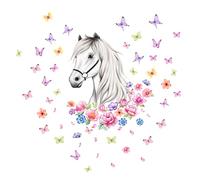 INNAL Autocollant Mural Cheval Sticker Mural Fleur Papillon 30 * 40CM Sticker Cheval,Convient pour la Décoration D'autocollant Mural de Chambre de Filles de Garçons,Décoration Murale Salon Mur