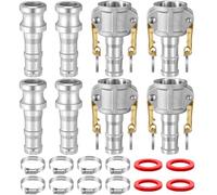 Innconee Lot de 4 raccords à camlock de type C et E en aluminium de 2,5 cm comprenant un verrou à came d'accouplement femelle de 2,5 cm, un adaptateur mâle de 2,5 cm, un joint, des colliers de serrage