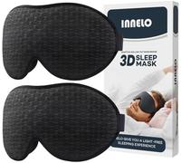 INNELO Lot de 2 masques de sommeil confortables et respirants, avec orbites profondes et plaquettes nasales surélevées, 100 % bloquant la lumière, pour les voyages, noir/noir
