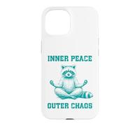 Inner, Peace Outer Chaos Drôle Raton Laveur Méditation Yoga Coque pour iPhone 15