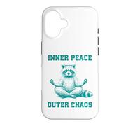 Inner, Peace Outer Chaos Drôle Raton Laveur Méditation Yoga Coque pour iPhone 16