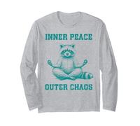Inner, Peace Outer Chaos Drôle Raton Laveur Méditation Yoga Manche Longue