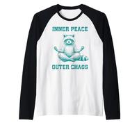 Inner, Peace Outer Chaos Drôle Raton Laveur Méditation Yoga Manche Raglan