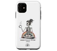 Inner Peace Outer Chaos Squelette Café Halloween Yoga Coque pour iPhone 11