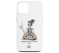Inner Peace Outer Chaos Squelette Café Halloween Yoga Coque pour iPhone 13