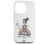 Inner Peace Outer Chaos Squelette Café Halloween Yoga Coque pour iPhone 13 Pro
