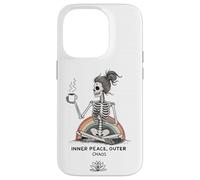 Inner Peace Outer Chaos Squelette Café Halloween Yoga Coque pour iPhone 14 Pro