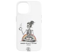 Inner Peace Outer Chaos Squelette Café Halloween Yoga Coque pour iPhone 15