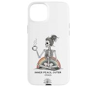 Inner Peace Outer Chaos Squelette Café Halloween Yoga Coque pour iPhone 15 Plus