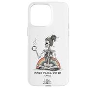Inner Peace Outer Chaos Squelette Café Halloween Yoga Coque pour iPhone 15 Pro Max