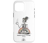 Inner Peace Outer Chaos Squelette Café Halloween Yoga Coque pour iPhone 16 Pro Max