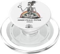 Inner Peace Outer Chaos Squelette Café Halloween Yoga PopSockets PopGrip pour MagSafe