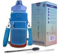 Inner Splash Gourde 2 L Sport graduée avec Paille, Bouteille d'eau Tritan sans BPA, Housse de Transport, Messages Motivants avec Marqueur de Temps pour Randonnée, Fitness,Gym | 2 brosses de Nettoyage
