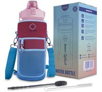 Inner Splash Gourde 2 Litres Sport graduée avec paille, Bouteille d'eau sans BPA, housse de transport, messages Motivants avec Marqueur de Temps pour Randonnée, Fitness,Gym | 2 brosses de nettoyage