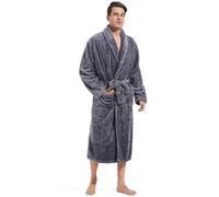 Inner Wish Peignoir long en polaire pelucheuse pour homme avec poches (gris foncé), gris foncé, Large-X-Large