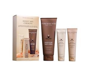 INNERSENSE - Cérémonie de la peau radieuse | Gommage corporel (200 g) + nettoyant + lotion (56,7 g chacun) | Hydrate, ferme, rafraîchissant | Pour homme et femme, non toxique, sans cruauté envers les