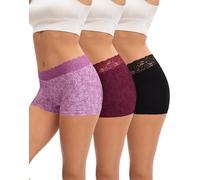 INNERSY Boxer Femme Coton Dentelle Culotte Shorty avec Entrejambe Lot de 3 | Culottes Taille Moyenne, Chic Hipster Boyshort sous Robe, Caleçon Court Élastique, Sans Étiquette, Confort Sport/Quotidien