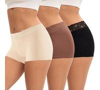 INNERSY Boxer Femme Coton Dentelle Culotte Shorty avec Entrejambe Lot de 3 | Culottes Taille Moyenne, Chic Hipster Boyshort sous Robe, Caleçon Court Élastique, Sans Étiquette, Confort Sport/Quotidien